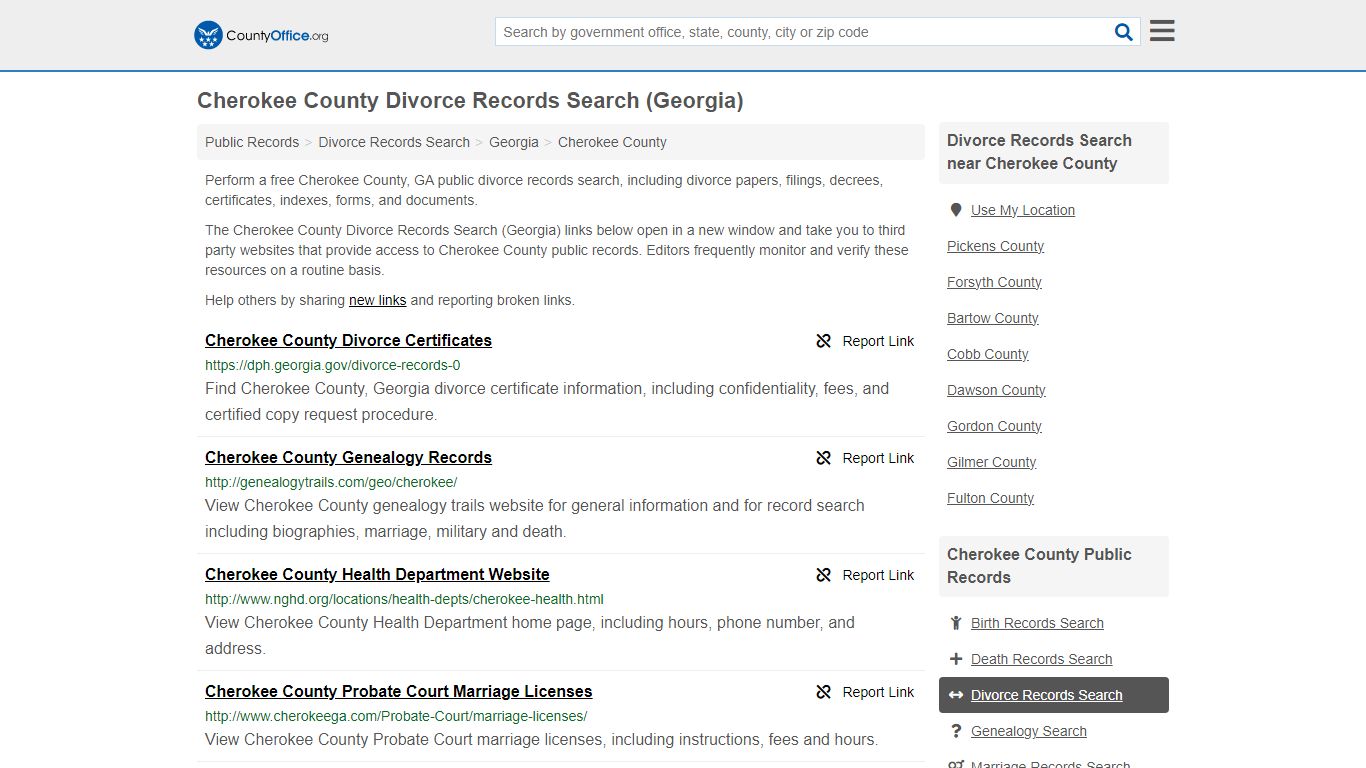 Cherokee County Divorce Records Search (Georgia) - County Office