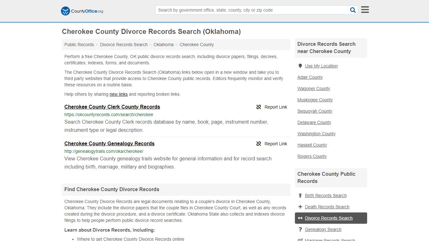 Cherokee County Divorce Records Search (Oklahoma) - County Office