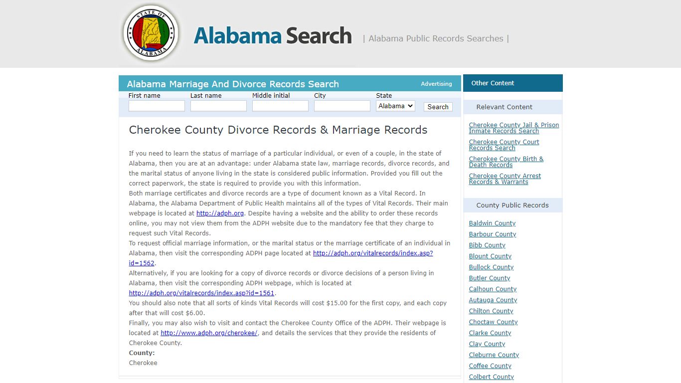 Cherokee County Divorce Records & Marriage Records