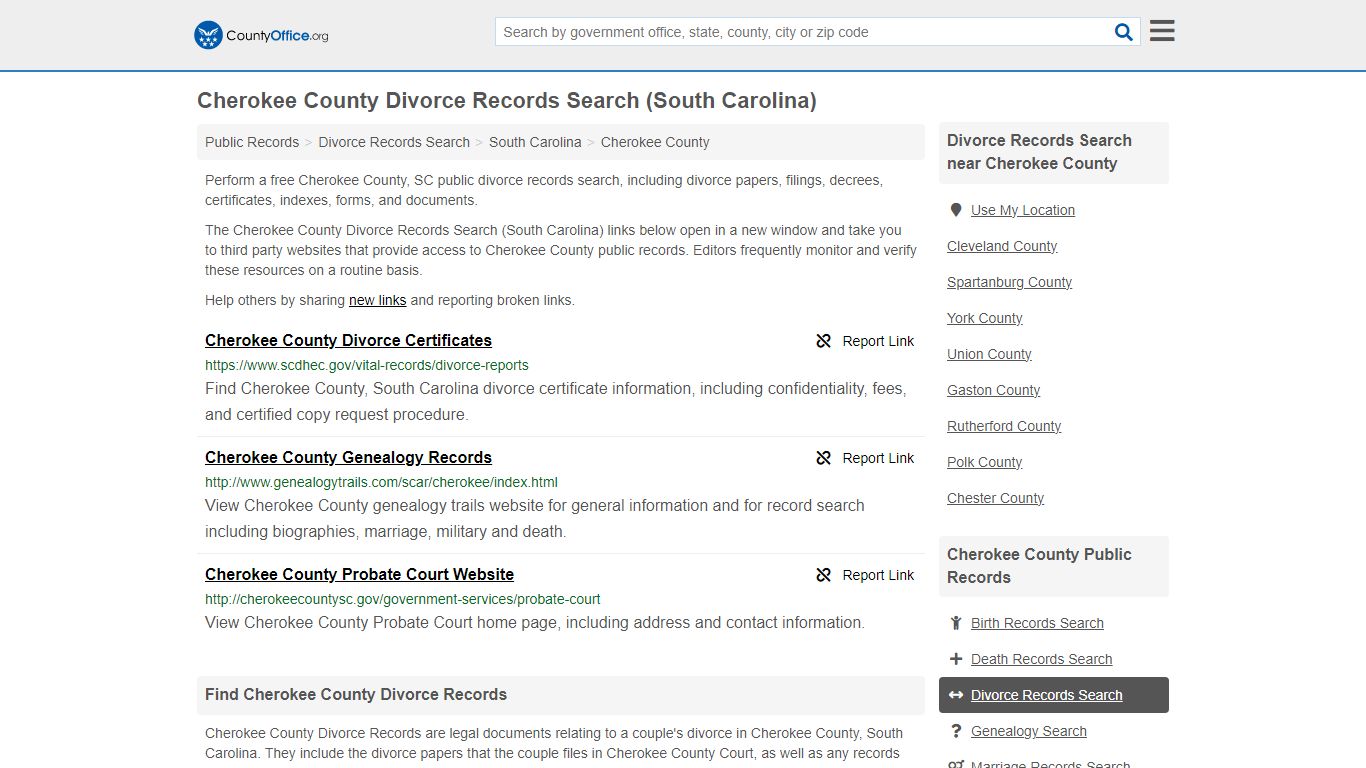 Cherokee County Divorce Records Search (South Carolina) - County Office