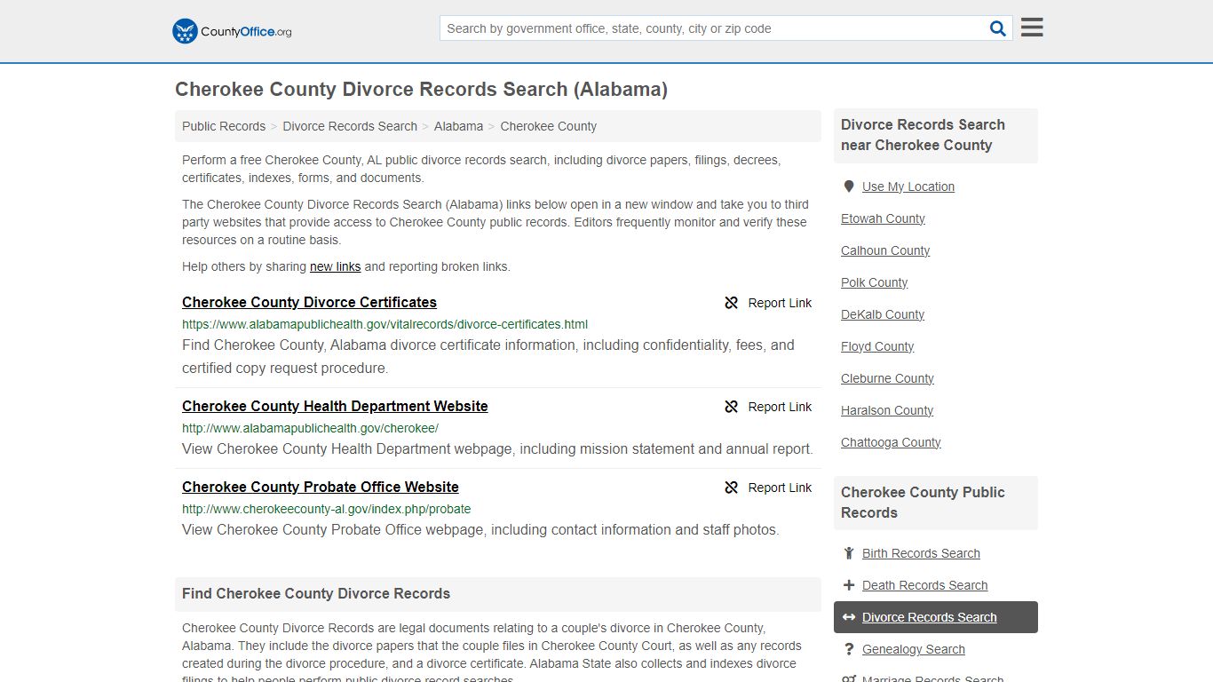 Cherokee County Divorce Records Search (Alabama) - County Office